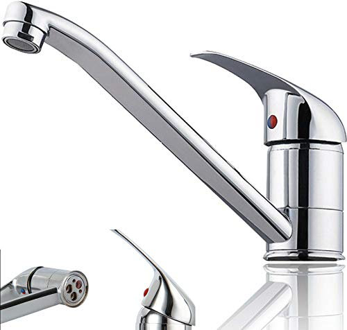 Traditional Kitchen Mixer with Long Swivel Spout - Single Lever Monobloc Tap in Solid Brass for Sink/Bar