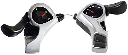 LFONCE Lot de 3 leviers de changement de vitesse 6/7 vitesses pour vélo, ambidextres, argent, aluminium avec plastique, projection de 50 mm, pour VTT, ville, route, vélo pliable