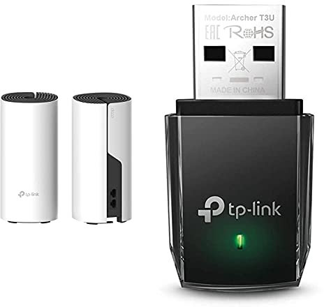 Tp-Link Ac1200 Deco M4 - Router, Repetidor De Wi-Fi, Mesh Wi-Fi Smart Sin Interrupción + Adaptador WiFi USB Receptor WiFi con Doble Banda Tarjeta De Red con Doble Banda 1300Mbps, Mu-Mimo, USB 3.0