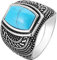 HIJONES Herren Jahrgang Einfach Quadrat Blau Türkis Stein Hochzeit Ring aus Edelstahl Königlich Schmuck Silber Größe 68