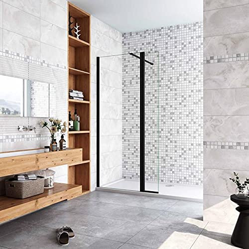 AICA paroi de douche 110x30x200cm paroi de douche à l'italienne avec un retour pivotant 30cm en 8mm verre anticalcaire avec un cadre noir