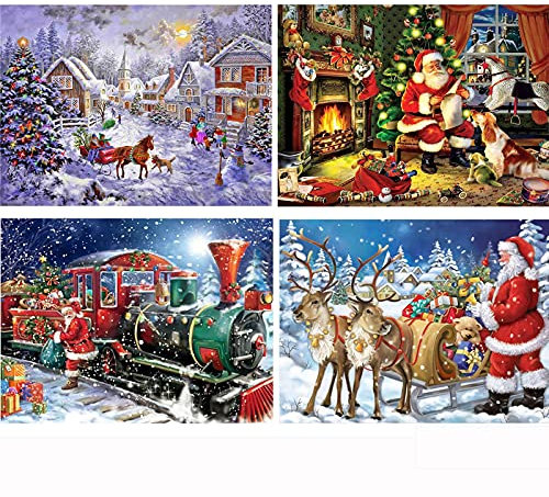 YAOYIN Diamond Painting, 5D Diamant Painting Bilder Weihnachten kinder mit Diamond Painting Zubehör, 4 Pack Diamant Painting Full Drill Set Weihnachtsmann Deko für Home Weihnachtsdeko(36 * 26CM)