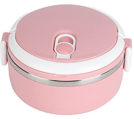 HERCHR Stackable Lunch Box, Round Metal Stainless Steel Bento Boxes Leakproof Hot Food Lunch Container for Adult Kids(1 layer-Pink)