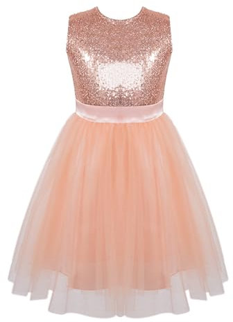 IEFIEL Enfant Robe de Cérémonie Mariage Fille Robe de Princesse Baptême Formelle Robes d'anniversaire Pageant à Paillettes Tulle sans Manche Courte Rose 9-10 Ans