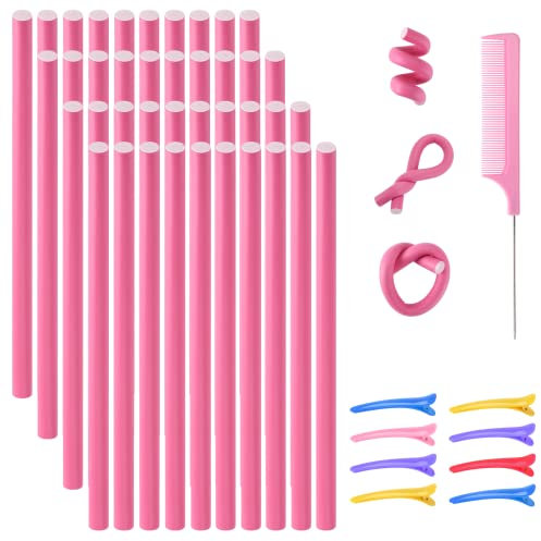 40 Stück Haar Lockenwickler ohne Hitze Flexibler Papilotten Lockenstäbe Lockenwickler über Nacht für Mädchen Schaumstoff Hair Curler für Lange Kurze Haare (Rosa)