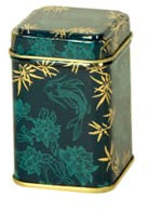 Oriental Koi Carp - Retro/Vintage Style Square Tea Caddy/Kitchen Storage Tin - Jade Green & Gold (25 g)