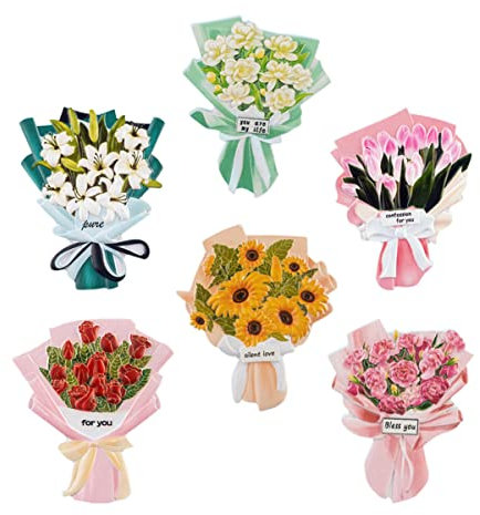 ORFOFE Aimants de Réfrigérateur Bouquet 3D en Résine Lot de 6 Fleurs Assorties Autocollants Magnétiques Décoratifs Cuisine Bureau Maison Présents pour Anniversaire et Occasions Spéciales