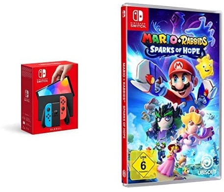 Nintendo Switch (OLED-Modell) Neon-Rot/Neon-Blau + Mario + Rabbids Sparks of Hope - [Nintendo Switch]