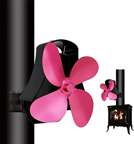 Ofenventilator, Kaminventilator, Zirkulierende Warme Luft, Ohne Strom Leiser4 Flügel Magnetisch Kaminventilator Für Holz Brennholz Feuerstelle Ofenrohr Pelletöfen Gasöfen,Rosa