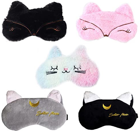 Augenmaske zum Schlafen, 5 Stücke Augenmaske für Kinder, Cartoon Premium Schlafmaske, Lustig Plüsch Augenbinde, Schlafbrille Kinder Ideal für Mädchen, Jungen, Frauen, Männer, Kinder, Schlafen, Reisen
