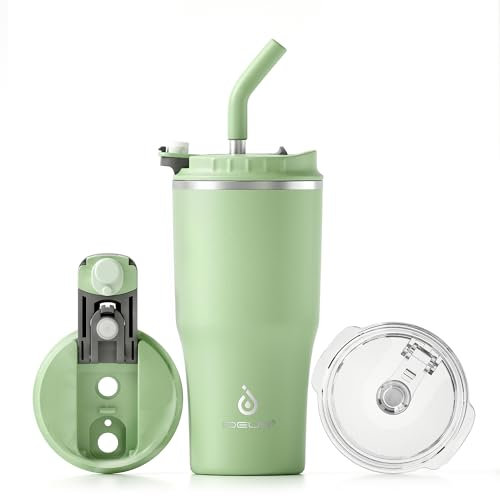 Ideus Tumbler with Lid and Straw | 18 oz Travel Tumbler | Double Wall Stainless Steel Insulated Coffee Tumbler | Perfect for Hot or Iced Coffee | Gifts for Girls Women Men | Avocado Green