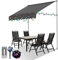 Gimisgu Toldo para balcón con manivela, 250x120cm Toldo Manual Retráctil con Luces solares de Cadena, Altura Ajustable, Regulable en Altura, Protección Solar, Sin Taladrar, Gris