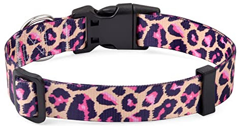 Mihqy Collare per Cani, Morbido Regolabile Collari per Cani, Gatti, Cuccioli di Taglia Piccola Media Grande, Bohémien, Floreale, Geometrico, Tribale Disegno(Rosa Leopardata,S)