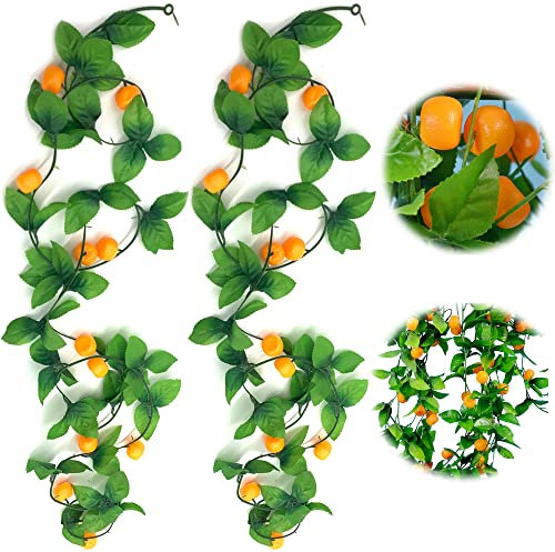 LONGHAO 2 Stück,KüNstliche Frucht Rattan,Künstliche FrüChte Dekoration,Künstliche Kunststoff Orange,Kumquat-SpießE Aus Kunststoff,Künstliche Obst- Und GemüSedekoration,Zur Dekoration,Schießrequisiten