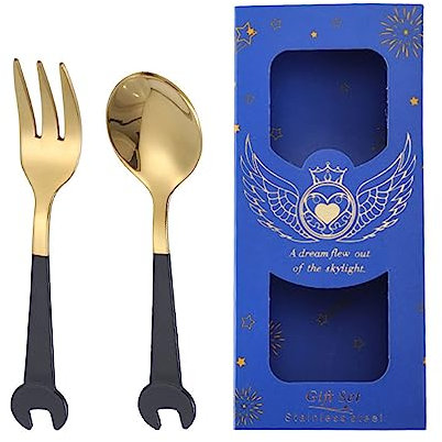 Worparsen Spanner Spoon High Hardness Stainless Steel Ice Cream Scoop Tableware Anti-Rust Black & Gold A