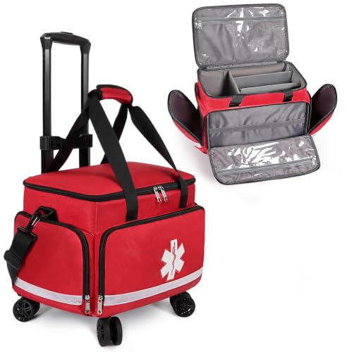 Medizinische Tasche mit Rollroller, Trolley, für Krankenschwestern, EMT CNA RN, leer, für Erste-Hilfe-Hilfe, Zuhause, Gesundheitswesen, Krankenpflege, Studenten, Rolltasche, Handgepäck, Rollen, Arzt