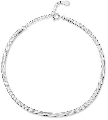 Cavigliera da donna a forma di catena piatta e sottile. Cavigliera donna acciaio inossidabile placcato argento/oro. Bracciale alla caviglia elegante e raffinato. Gioiello di qualità (Argento placcato)
