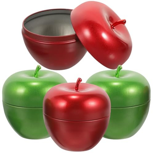 BESTonZON 4 Stück Tee-aufbewahrungsdose Apfelförmige Geschenkbox Keks-geschenkdose Aufbewahrungsbehälter Für Lebensmittel Behälter Für Rote Äpfel Geformte Gläser Plätzchen Tragbar Weißblech