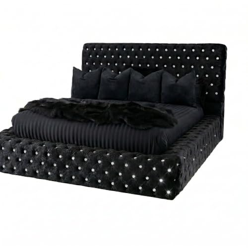 Atomic Sleep Crushed velvet Park Lane Ambassador Bed Frame - Mattress/Gas Lift Optional - UK Made (Black Crush, Double 4ft6 with bed frame and slats only)