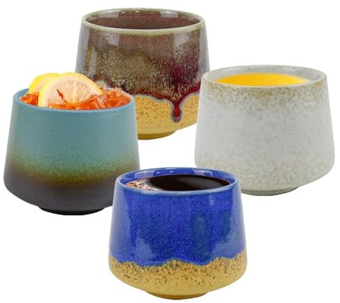 MININUSI 4 Pcs Taza Sin Asa de Ceramica Taza Cafe Ceramica Sin Asa Taza Japonesa Taza Tea Tazas Chinas de Te Tazas de Te Artesanales Tazas de Ceramica para Te Taza Pequeña Sin Asa para Café Té 7*6.5cm