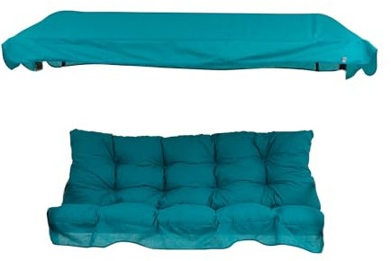 PATIO Hollywoodschaukel Auflage 2 Sitzer Hawaii Bankauflage 140x50 cm mit Sonnendach dick gepolstert gesteppt mit Volant blau