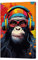 ZXHYWYM Tier Graffiti Wanddekoration Gorilla mit Kopfhörer Leinwandbild bunter Tier Kunstdruck lustige Musik Kunstwerke für das Kinderzimmer mit Rahmen (E (40.00 x 60.00 cms))