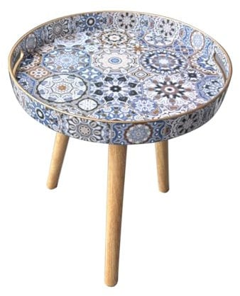 Simmer Stone Marble Round Indoor Side Tables with Detachable Wooden 3 Legs, Versatile Tray Table, Perfect For Round Coffee Table Tea, and Relaxation Time (15 Inch- Bohemian)