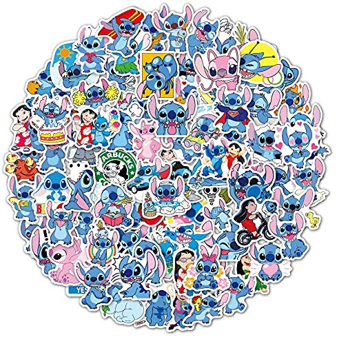 100 Stück Stitch Aufkleber für Wasserflaschen, Skateboard, Gepäck, Computer, Scrapbook Aufkleber, Laptop Aufkleber für Kinder und Teenager