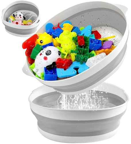 Badespielzeug-Aufbewahrungs-Organizer, faltbar, Badespielzeughalter für Badewanne, Spielzeug, Badewanne, Spielzeugkorb mit abnehmbarem Boden, Badewannen-Dusch-Spielzeughalter zum Abflusstrocknen,