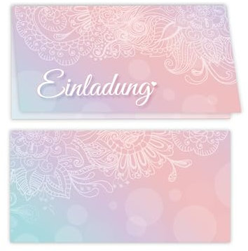 25 Einladungskarten für Hochzeit, Standesamt, Geburtstag, Konfirmation, Kommunion, Jugendweihe, Taufe, Geburtstag, Jubiläum. Klappkarten DIN lang (21 x 10,5 cm). Design mit elegantem Ornament und Herz