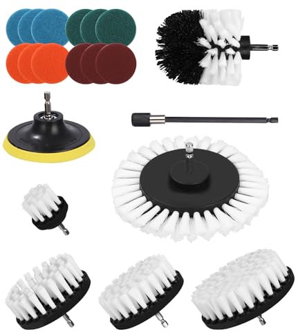 Birshe Cepillos para Taladro,Juego de Accesorios para Cepillos de Taladro 20 Cepillos de Limpieza Cepillos de Taladro Recambiables Cepillos de Limpieza Duros y Suaves Para Cocina,Baño Bañera,Ducha