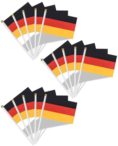 AORHOFJ 15 pezzi Piccola bandiera della Germania per EMDeko 2024, mini bandiere tedesche tenute a mano con 30 cm, colore bianco, per tifosi del 2024, calcio EM, giardino olimpico, giardino, feste,