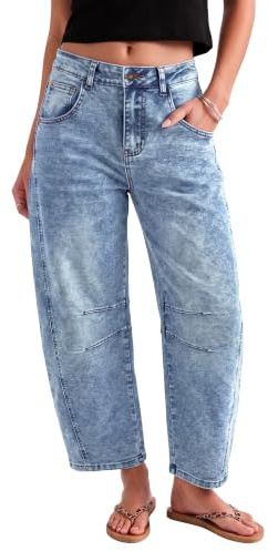 Utyful Barrel Jeans Damen Cropped Baggy Trendy Hohe Taille Distressed Loose Stretch Denim Hose Jeans mit Taschen