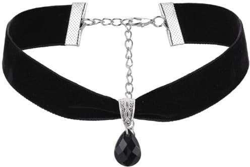 Black Choker Necklace for Women Vintage Teardrop Pendant Velvet Choker Adjustable Goth Necklace Classic Necklaces 90s Ribbon Chokers Gothic Jewellery for Halloween Cosplay Party