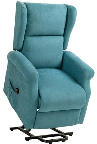 HOMCOM Fauteuil releveur inclinable avec Repose-Pied Fauteuil Relax Électrique de Relaxation électrique Ajustable avec Télécommande et Poche latérale de Rangement Lin Bleu