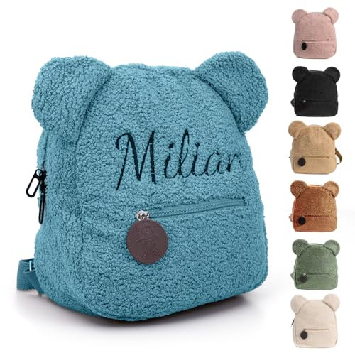 Generisch Personalisierte Kinder Rucksack, Gestickt Kindergartenrucksack Mädchen Und Jungen, Teddy Rucksack Kleinkind Mit Namen Mini Baby Rucksack Kita Und Kindergarten (Blau)