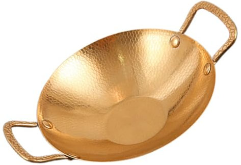 Amosfun Doppelgriff Gehämmerter Wok Edelstahl Kochtopf 25cm Familiengrill Hotel Küchengeschirr