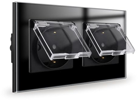 JIMEIDA Doppel steckdose Glas Unterputz Schwarz 16Amp Steckdosen mit Wasserdichtem Deckel 157 * 86mm,250V