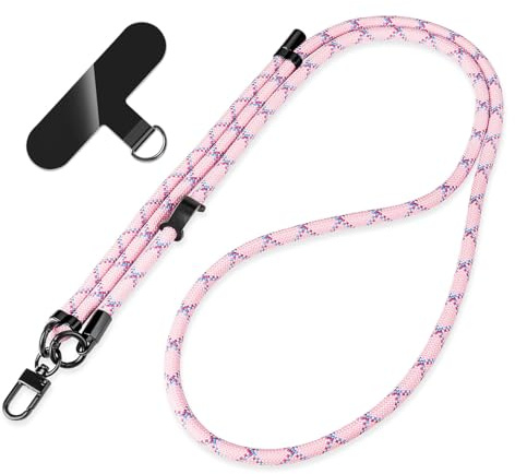 WJWINER Cordino per Cellulare Universale, Corda Cellulare Tracolla, Laccio Telefono, Regolabile Cordino da Collo Nylon Catena Collana Tracolla, Adatto per Attività All'aperto e Viaggi(Rosa e Blu)