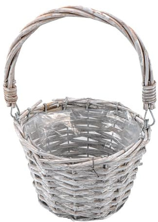 Ideen mit Herz Cesta de mimbre | Cesta de madera con lámina | sauce | cesta de regalo | embalaje de regalo | decoración | diámetro 15 cm | 26 cm de alto | cesta de flores (gris)