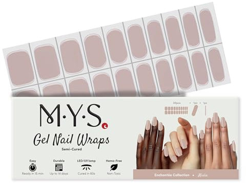 MYSc Semi-Cured Gel Nail Wraps – 20 UV Gel Strips for a Long-Lasting, Salon-Quality Manicure at Home – Easy to Apply, No Smudges, Chip-Resistant, Easy to Remove, Works with Any UV Lamp (Minkx)