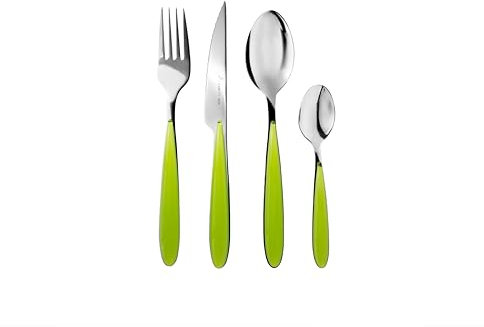 zanetti, Set Posate Acciaio Inox 24 Pezzi Modello Elegance, Colore Verde, Manico ABS, Nickel Free, Set Posate da Tavola 6 Forchette, 6 Coltelli, 6 Cucchiai, 6 Cucchiaini