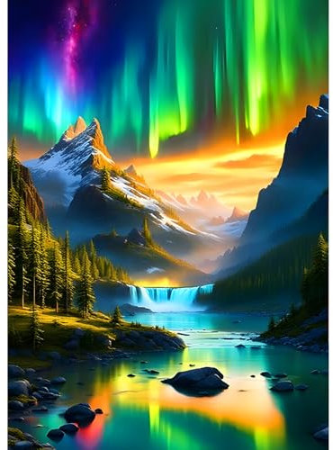 QQYRHN Aurora Borealis Diamond Painting Kits for Beginners Adults,5D Mountains Diamond Art Kits, DIY Round Full Drill Diamond Dots Diamond Gem Art with Painting Kits for Home Wall Decor 12x16 Inch