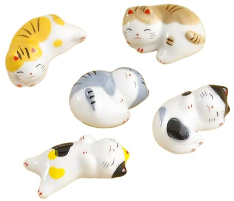 Starry Mart Lucky Cat Ceramic Chopstick Holders Set of 5 - Assorted Designs