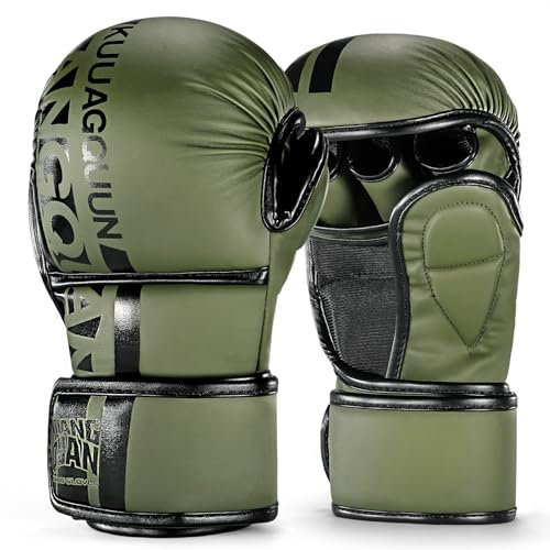 KUANG QUAN MMA Gloves Open Palm Sparring & Grappling Mitts,Martial Arts for Men & Women,Combat Sports,MMA, Boxing, Muay Thai, Kickboxing (Army Green, Medium)