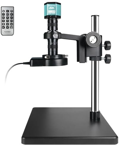 RUZIZAO Digital Microscope with Large Metal Base, Ultra HD 4K 1080P Industrial Microscope Magnifier, Type-C/HDMI Interface, 150X HD Lens, LED Ring Light for Observation/Soldering/Electronic Repair