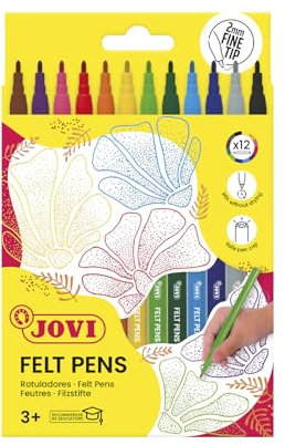 Jovi - FELT PEN, Rotulador de trazo fino, punta fina, estuche de 12 colores, punta de 2 mm