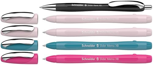 Schneider 150255 Slider Memo XB und Slider Rave XB Kugelschreiber (Gehäusefarbe: sortiert, Schreibfarbe: blau) 4+1 Stück