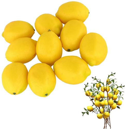 Srvauyea 10 Stück Künstliche Gelbe Zitrone, Realistische Künstliche Zitronen Deko, Gefälschte Zitronendeko Artificial, Lemon Fake Fruit Realistische, Zitronen Dekoration für Küche Tischdekoration