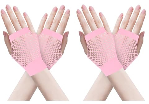 ZTVOWTO 2 Paar Fingerlose Netzhandschuhe, 80er 90er Fischnetz Handschuhe für Halloween, Weihnachten, Kostümpartys und Cosplay Zubehör